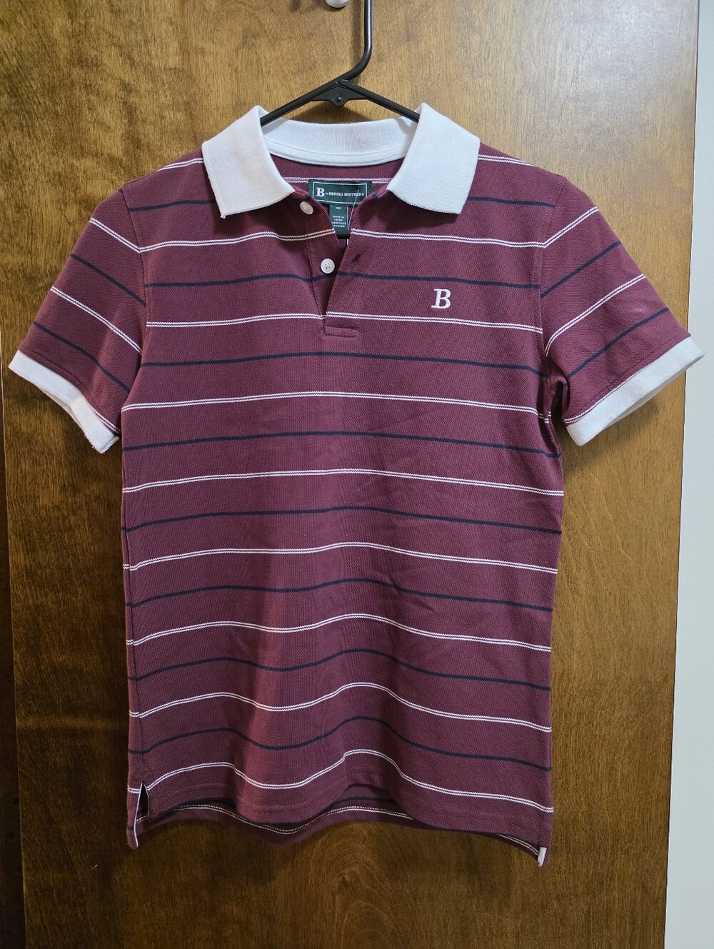 NWT Brooks Brothers Burgundy Striped Polo with White Collar Size 10Y